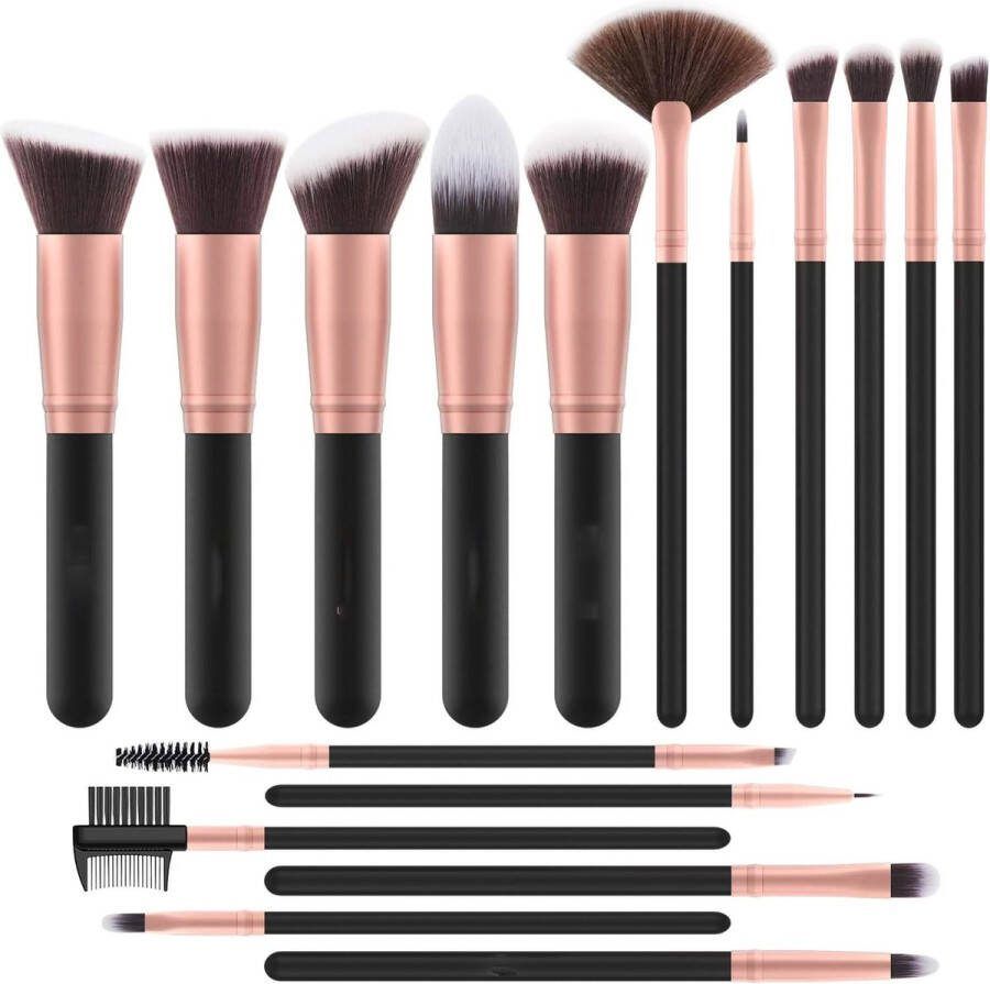 RALA Professionele Make-up-kwasten 17 Stuks Synthetisch Kwasten Voor Foundation en Oogschaduw Ogen en Gezicht Roze Goud