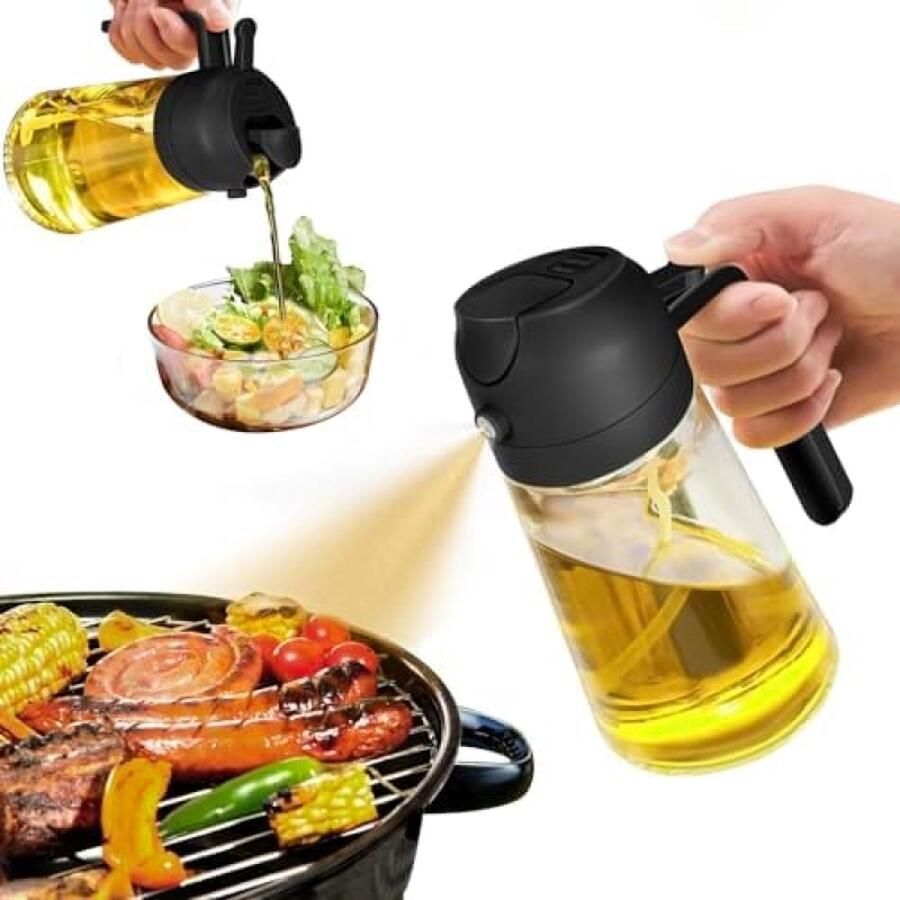 RALA 2-in-1 oliesproeier voor spijsolie 470 ml oliespuitfles geschikt voor levensmiddelen oliespray voor het koken hoogwaardige olieverstuiver oliesproeier voor heteluchtfriteuse