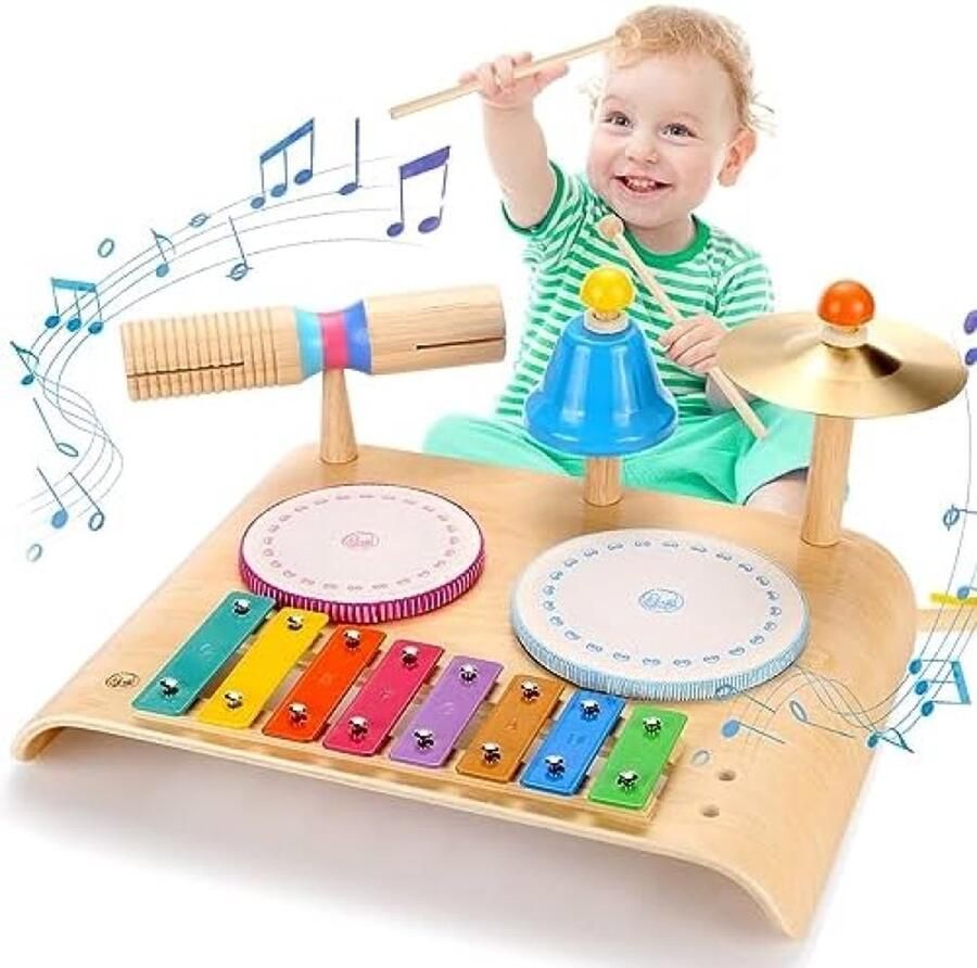 RALA Muziekinstrumenten voor kinderen muziekinstrumenten voor kinderen kinderspeelgoed met xylofoon houten speelgoed percussieset drumstel slagwerk ritme speelgoed voor peuters jongens