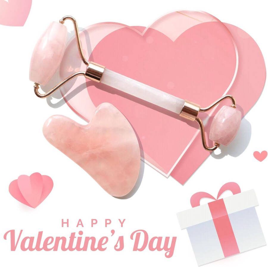 RALA Rozenkwarts Jade Roller & Gua Sha steen Massage jade roller 100% natuurlijk rose quartz Gezichtsroller – Nek Lichaam Spieren Ontspannen Face roller Gezichtsmassage Beauty set Valentijnsdag Moederdag