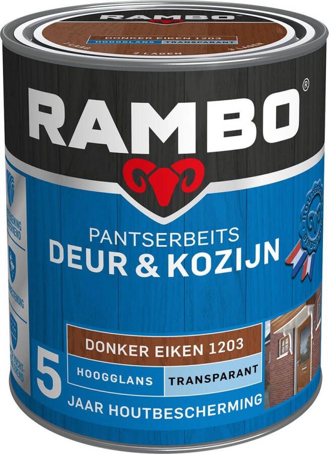 Rambo Pantserbeits Deur & Kozijn Transparant Hoogglans 1203 Donkereiken 0 75 Ltr