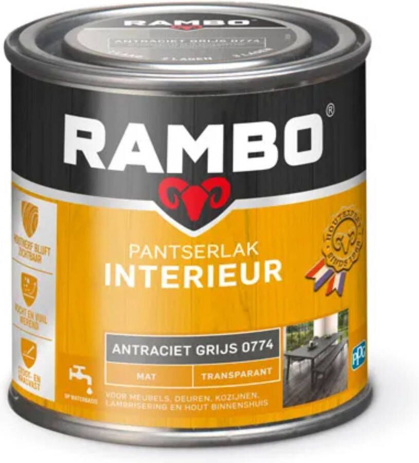 Rambo Pantserlak Interieur Transparant Mat 0774 Antracietgrijs 0 25 Ltr