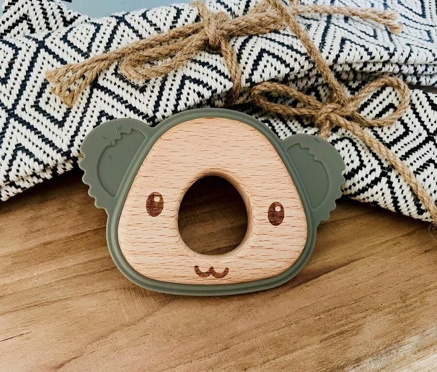 Rammelaartje Bijtring Houten speelgoed Koala Salie groen Siliconen BPA vrij