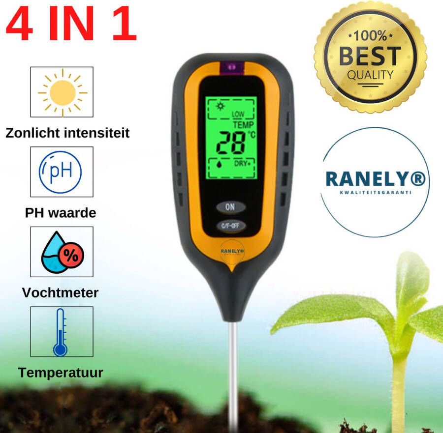 RANELY 4 in1 Ph meter digitaal Ph meter grond PH meter Grondmeter Vochtmeter