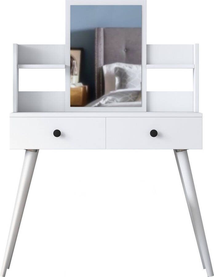 Rani Moderne Witte Make-up tafel Kaptafel met Spiegel 2 Laden en planken Stijlvolle Opslag voor Make-up