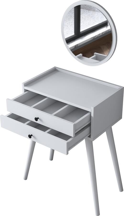 Rani Moderne Witte Make-up tafel Kaptafel met Spiegel 2 Laden Stijlvolle Opslag voor Make-up