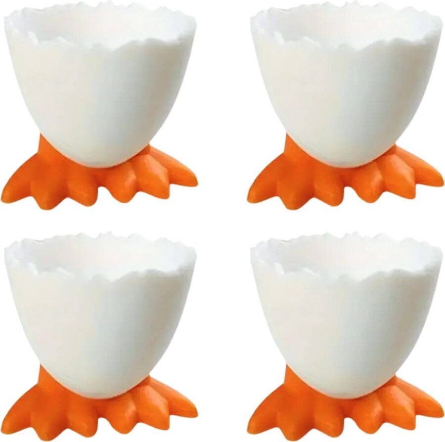 RANO International Trade Eierdopjes eenden voetjes set van 4 wit pasen plastic kinderen eidoppen eierdop ei eidopjes paas decoratie paasdecoratie versiering