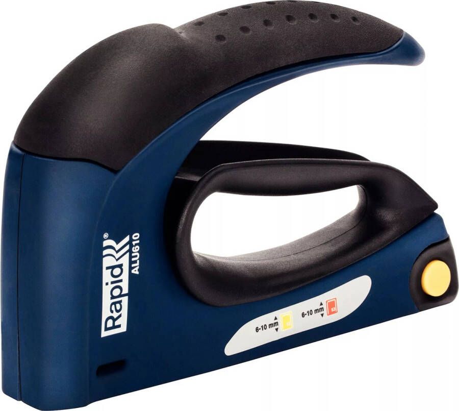 Rapid Handtacker ALU610 Omgekeerde Handgreep Blauw zwart Ideaal voor Krappe Ruimtes