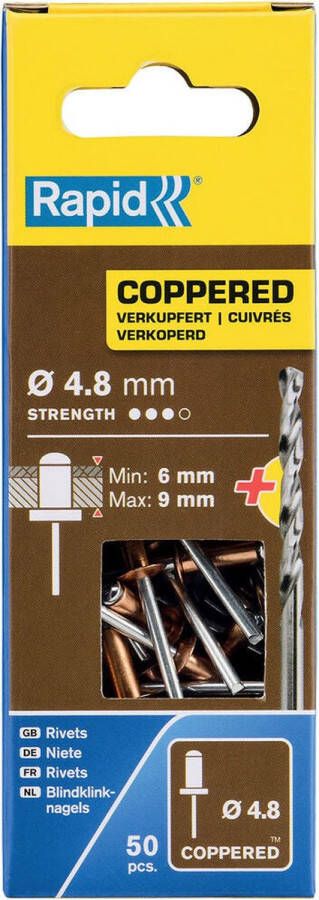 Rapid Klinknagels 5001467 Boor Ø 4 8 x 12 mm Koper Aluminium (50 Stuks)