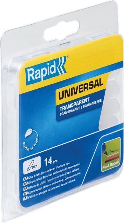 Rapid 12 mm Lijmpatronen Universeel Transparant voor 12mm Lijmpistolen Compatibel met 11 mm lijmpistolen 125 Gram 14 Stuks