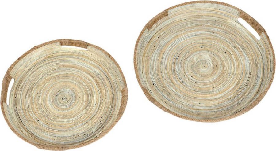 Rasteli Schaal-Ronde Schaal Bamboe-Jute Bruin-Beige-Grijs D 36 cm H 4 5 cm (links op foto)