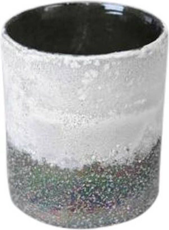 Rasteli Waxinelichthouder Glas Zwart-IJswit D 8 cm H 9 cm