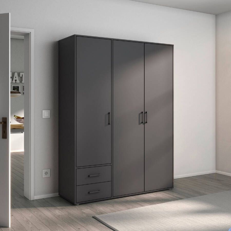Rauch Draaideurkast Kledingkast kast garderobe linnenkast VOYAGER moderne grepen in grijs metallic met buitenlades made in germany