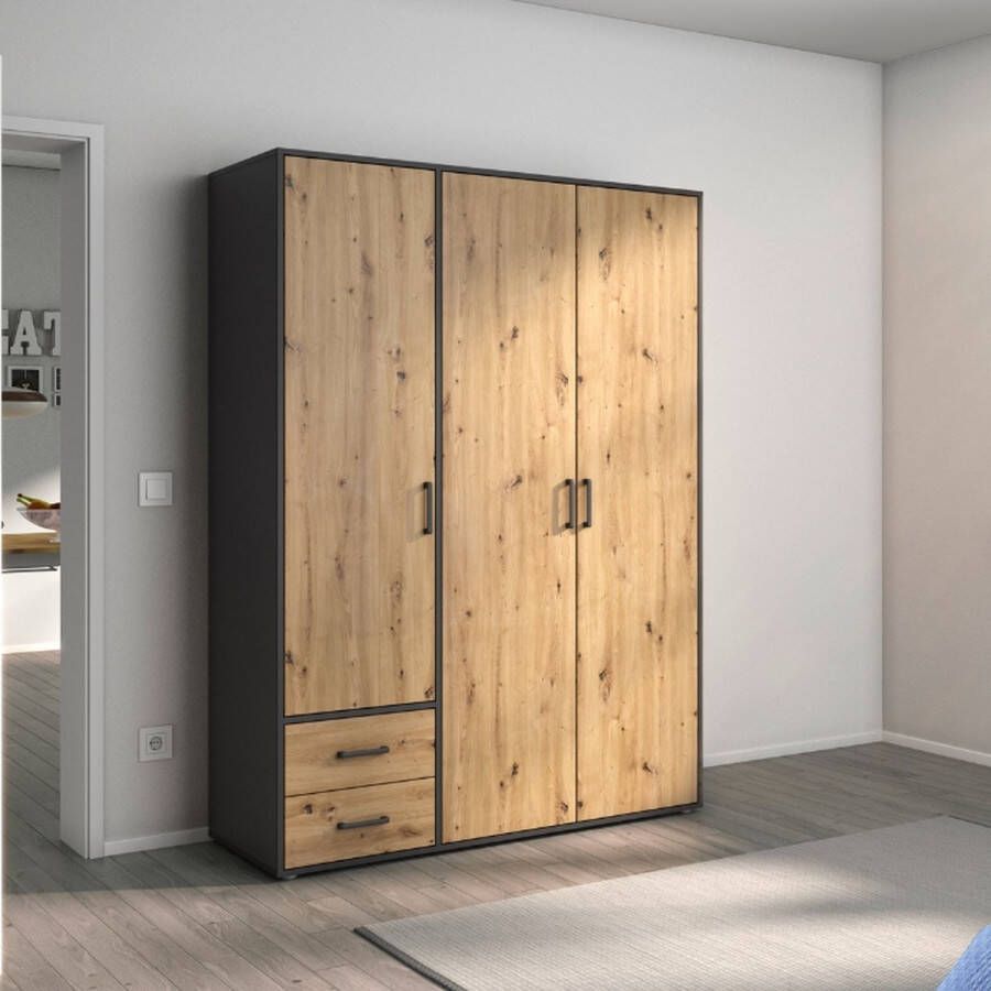 Rauch Draaideurkast Kledingkast kast garderobe linnenkast VOYAGER moderne grepen in grijs metallic met buitenlades made in germany