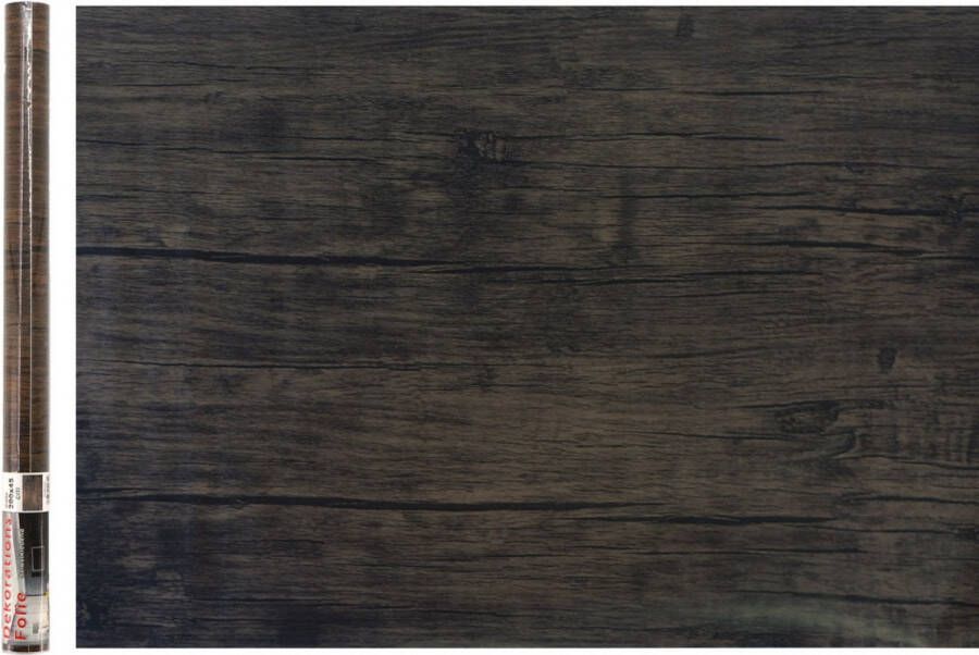 Merkloos Decoratie plakfolie 3x donkerbruin hout patroon 45 cm x 2 m zelfklevend Meubelfolie