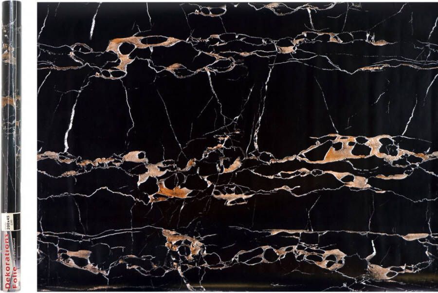 Merkloos Decoratie plakfolie 2x marmer patroon zwart goud 45 cm x 2 m zelfklevend Meubelfolie