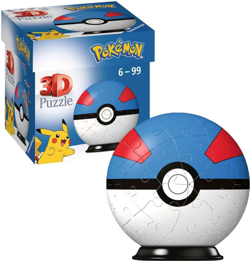 Ravensburger 3D Puzzel Pokémon Pokéball Blauw Wit 54 stukjes