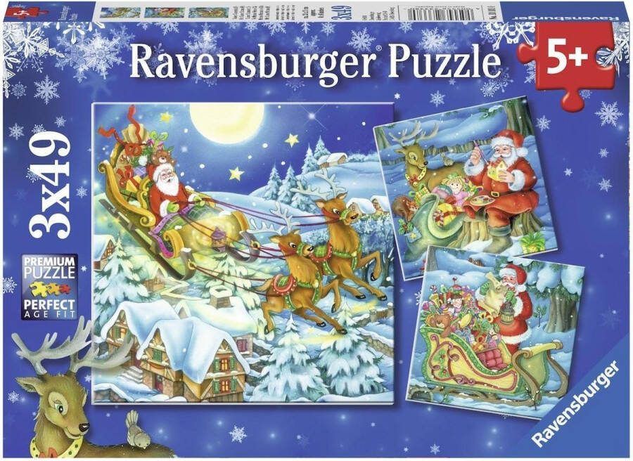 Ravensburger De magie van Kerstmis Drie kerstpuzzels 49 stukjes kinderpuzzel