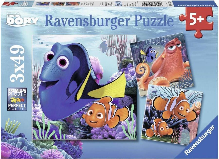 Ravensburger Disney Finding Dory. Vind Dory- Drie puzzels van 49 stukjes kinderpuzzel