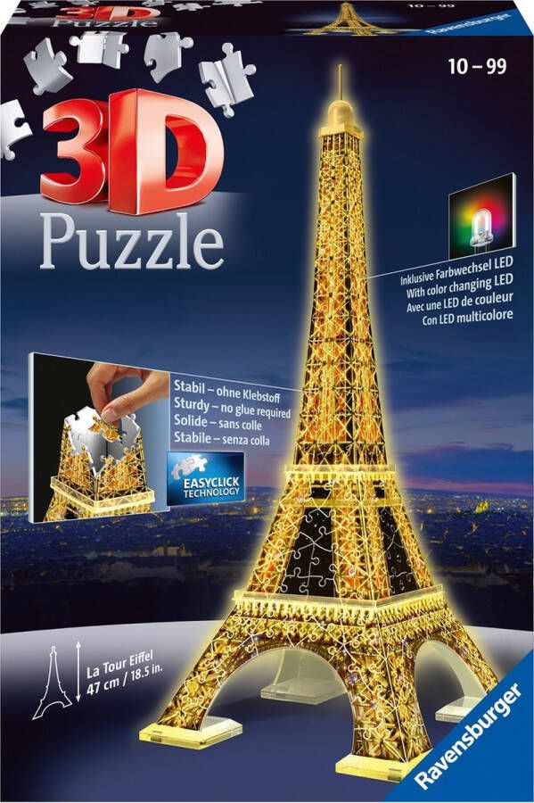 Ravensburger puzzel 216 stukjes gebouwen eiffeltoren Night edition 3D