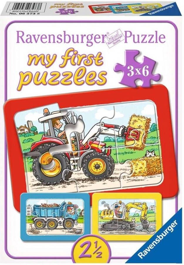 Ravensburger Graafmachine tractor en kiepauto- My First puzzels -3x6 stukjes kinderpuzzel