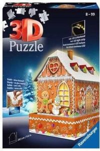 Ravensburger Kerst Gingerbread House Night Edition 3D puzzel gebouw 216 Stukjes