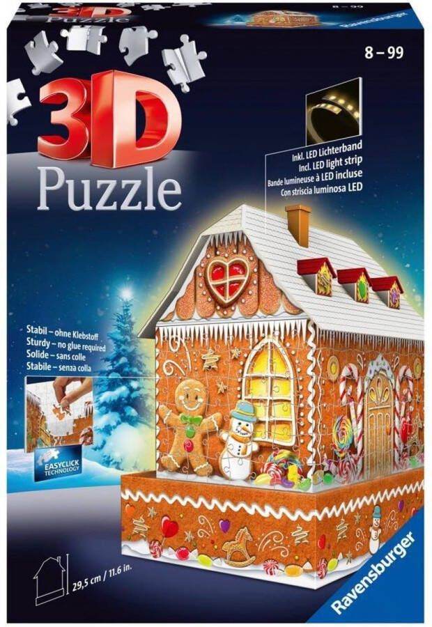 Ravensburger Kerst Gingerbread House Night Edition 3D puzzel gebouw 216 Stukjes