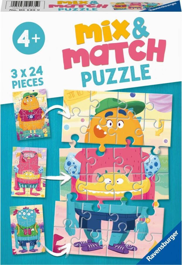 Ravensburger Mix & Match puzzel Grappige monsters 3 x 24 stukjes kinderpuzzel