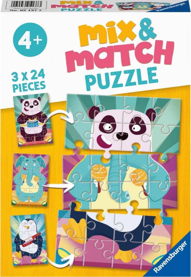 Ravensburger Mix & Match puzzel Rockende dieren 3 x 24 stukjes kinderpuzzel