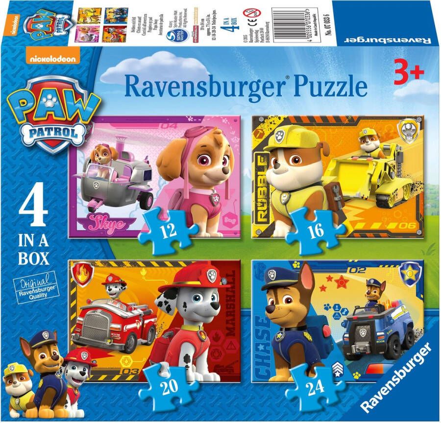 Ravensburger PAW Patrol: Puppies op pad 12+16+20+24 stukjes kinderpuzzel