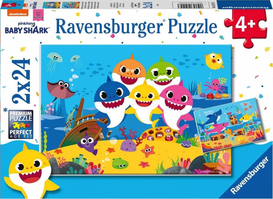 Ravensburger puzzel Baby Shark en zijn familie 2 x 24 stukjes kinderpuzzel