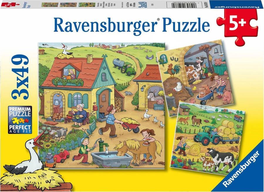 Ravensburger puzzel Boerderij Drie puzzels 49 stukjes kinderpuzzel