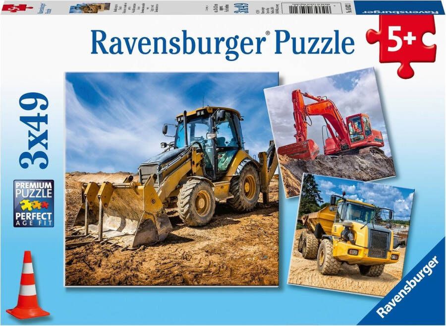 Ravensburger puzzel Bouwmachines aan het werk Drie puzzels 49 stukjes kinderpuzzel