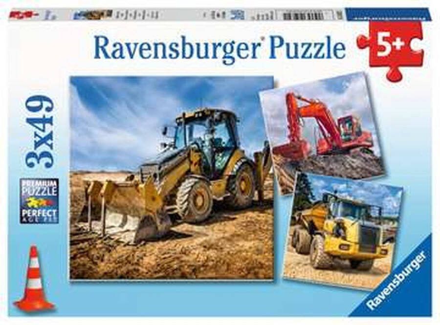 Ravensburger puzzel Bouwmachines aan het werk Drie puzzels 49 stukjes kinderpuzzel