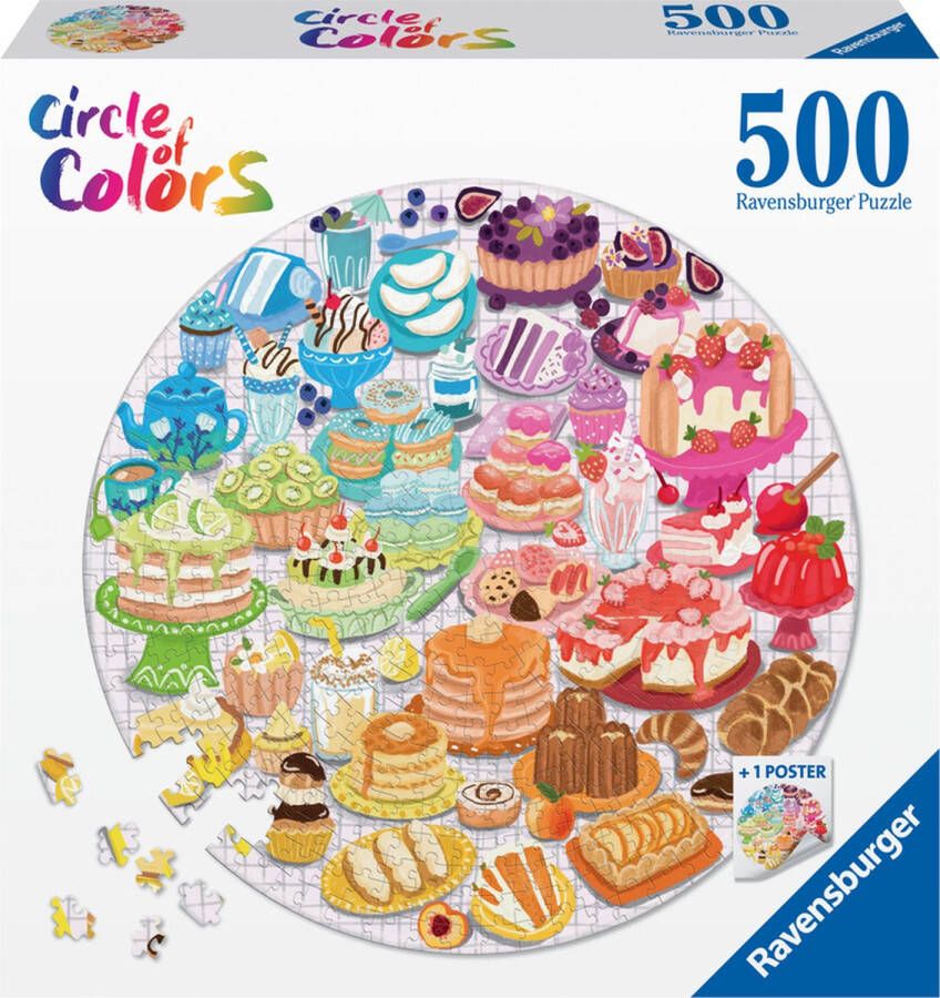 Ravensburger Puzzel 500 stukjes Round puzzle Circle of colors Desserts pastries