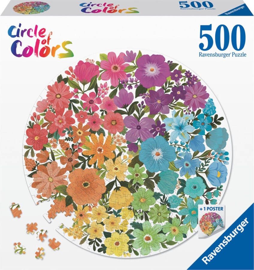 Ravensburger Puzzel 500 stukjes Round puzzle Circle of colors Flowers