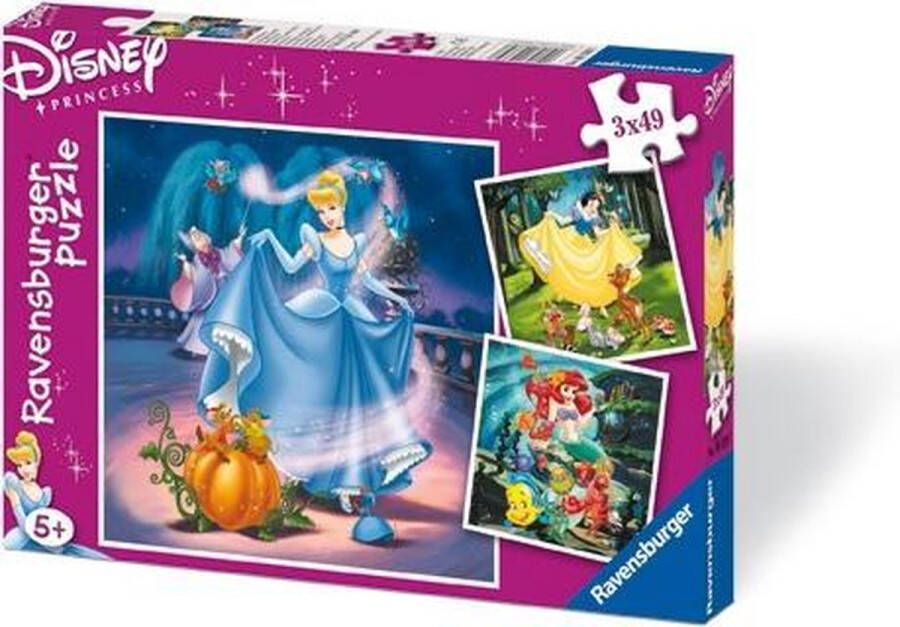 Ravensburger puzzel Disney Princess Sneeuwwitje Assepoester & Ariel 3x49 stukjes Kinderpuzzel