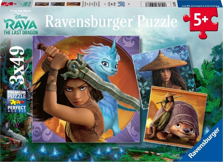 Ravensburger Legpuzzels van 3x49 stukjes Raya de dappere krijger Disney Raya en de laatste draak