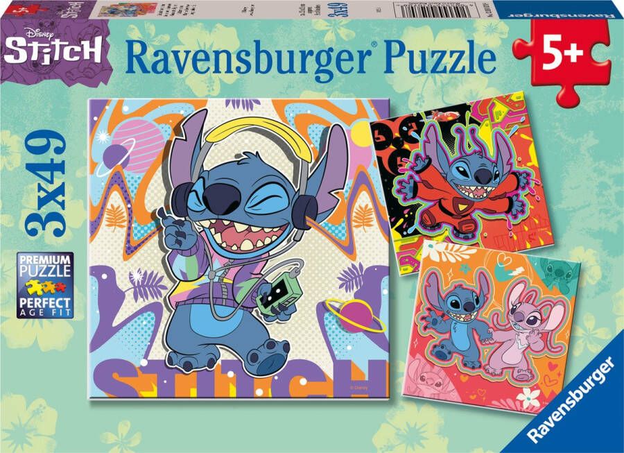 Ravensburger puzzel Disney Stitch Drie puzzels 49 stukjes kinderpuzzel