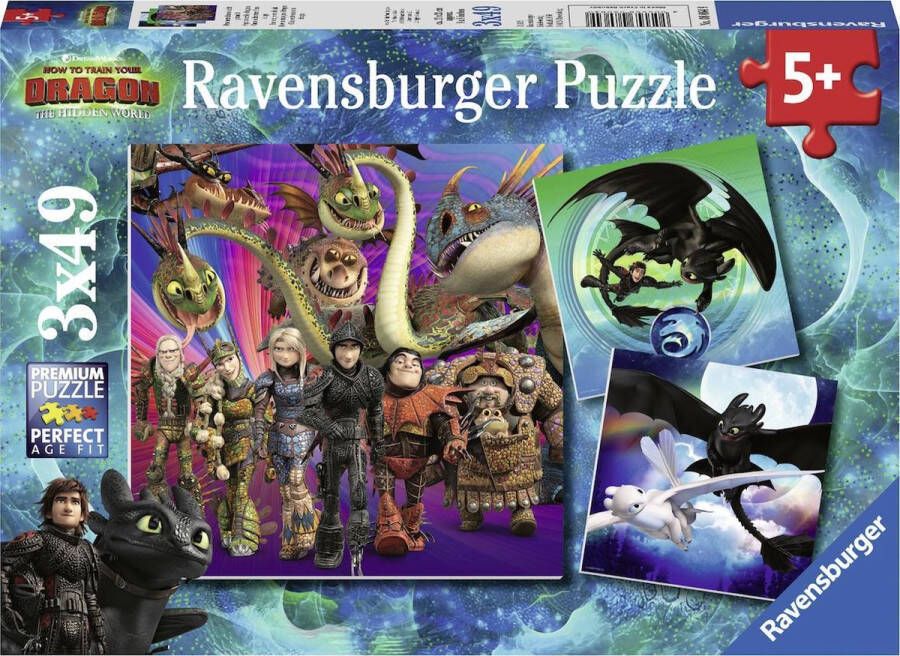 Ravensburger puzzel Dragons 3 3x49 stukjes kinderpuzzel