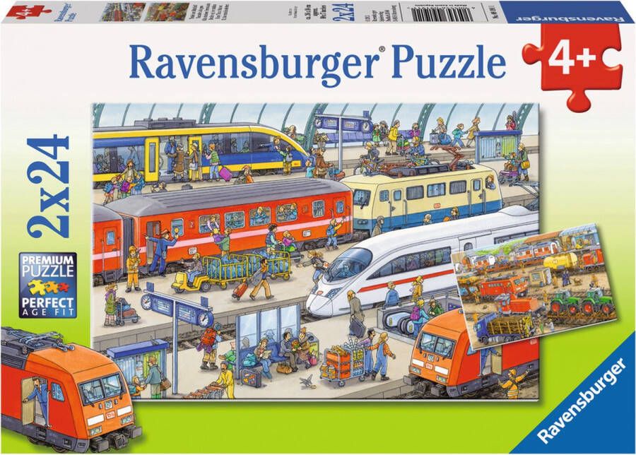 Ravensburger Puzzel Drukte op het station Kinderpuzzel 2x 24 Stukjes