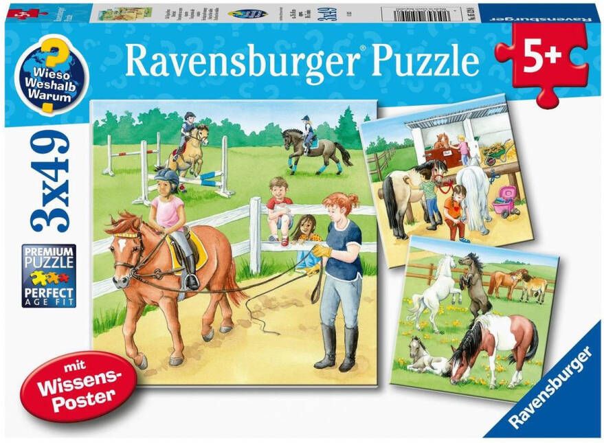 Ravensburger puzzel Een dag op de manege 3 x 49 stukjes kinderpuzzel
