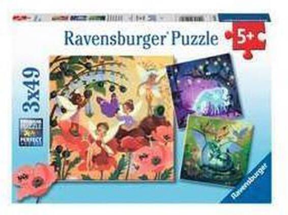 Ravensburger puzzel Eenhoorn Draak en Fee 3x49 stukjes kinderpuzzel