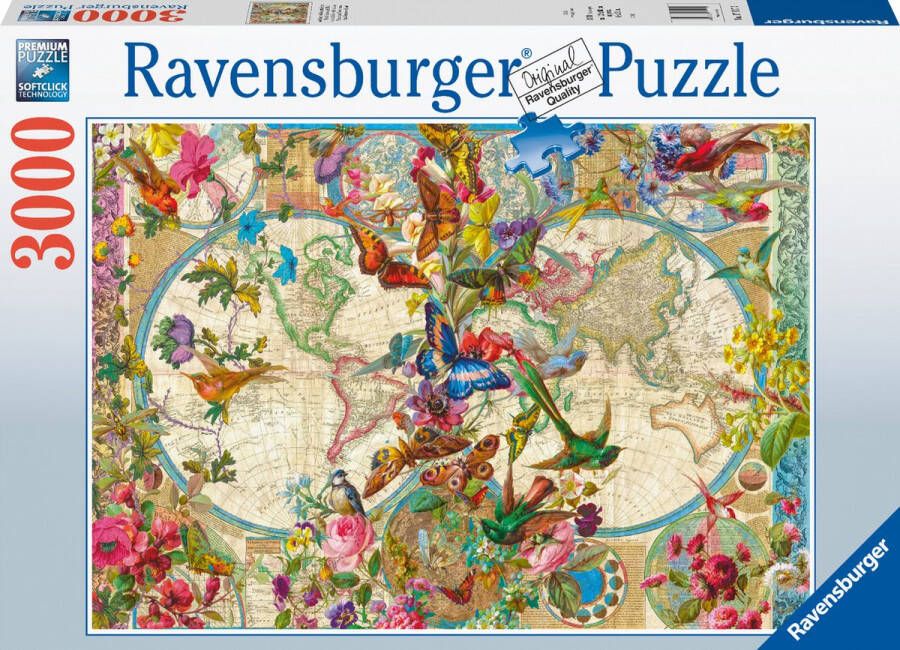 Ravensburger puzzel Flora en fauna wereldkaart legpuzzel 2000 stukjes