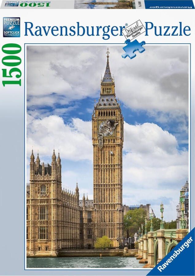 Ravensburger puzzel Grappige kat op de Big Ben Legpuzzel 1500 stukjes