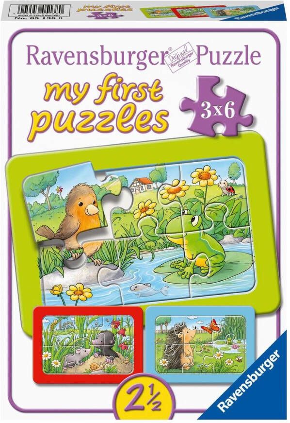 Ravensburger puzzel 3x6 stukjes. Kleine dieren in de tuin My First