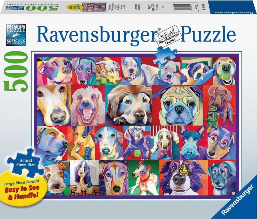 Ravensburger puzzel Kleurrijke honden Legpuzzel 500 stukjes