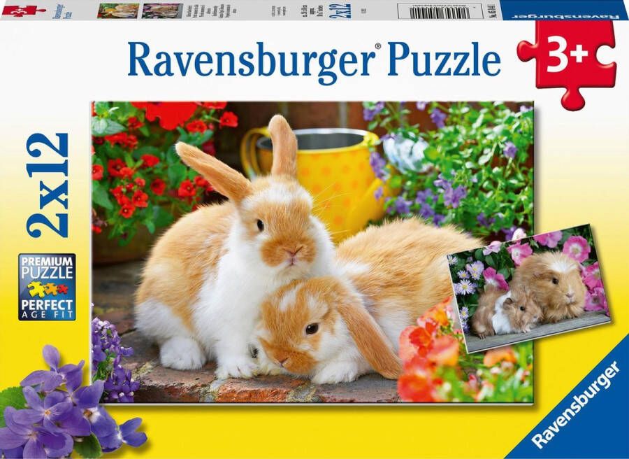 Ravensburger puzzel Konijnen en cavia's Knuffeltijd 2x12 stukjes kinderpuzzel