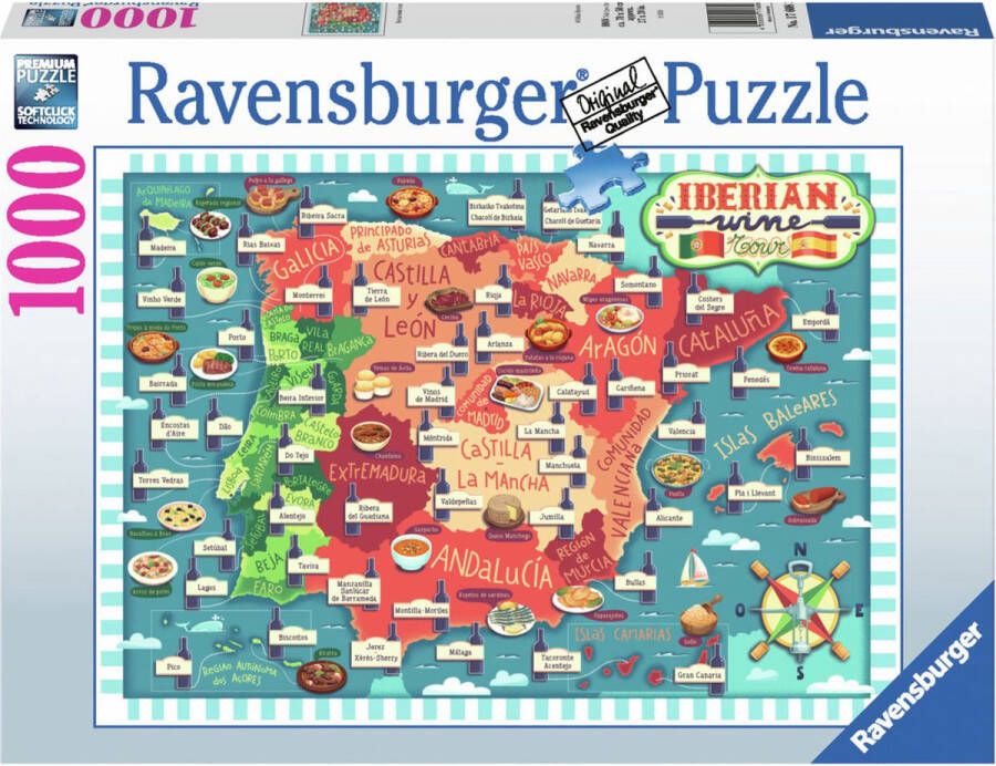 Ravensburger puzzel Map of Iberia Wines Legpuzzel 1000 stukjes