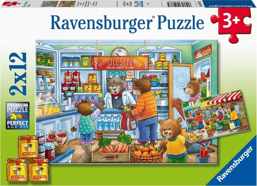 Ravensburger puzzel Market and Supermarket Scene Twee puzzels 12 stukjes kinderpuzzel